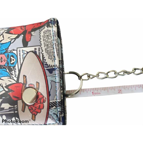 Marvel Captain America Super Hero Tri Fold Wallet w. Chain Ka PoW - Picture 7 of 8